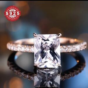 9.25 Sterling Silver 18k gold finish & faceted white topaz ring 8